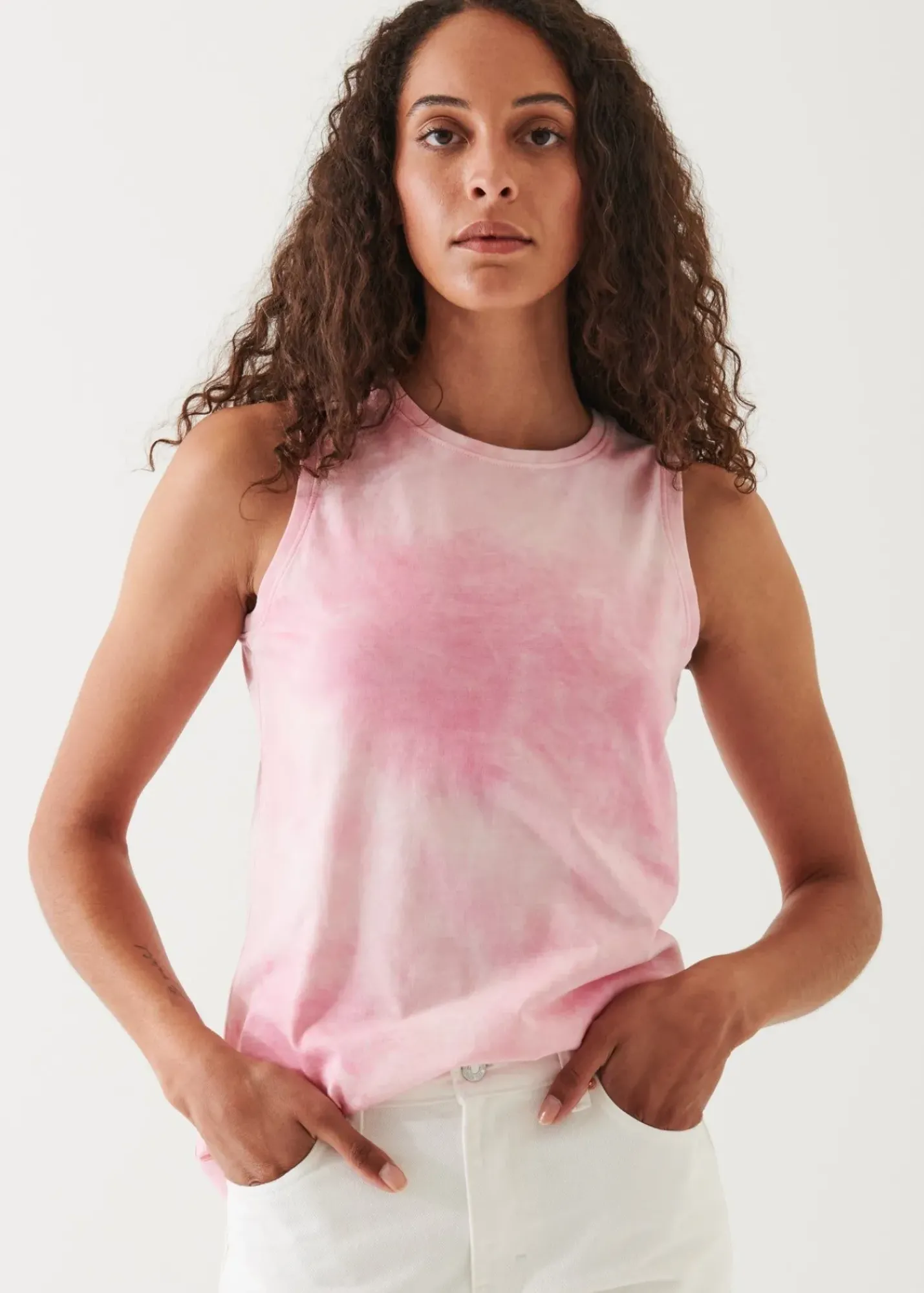 PATRICK ASSARAF Abstract Tie Dye Pima Cotton Stretch Boyfriend Tank|Women T-Shirts