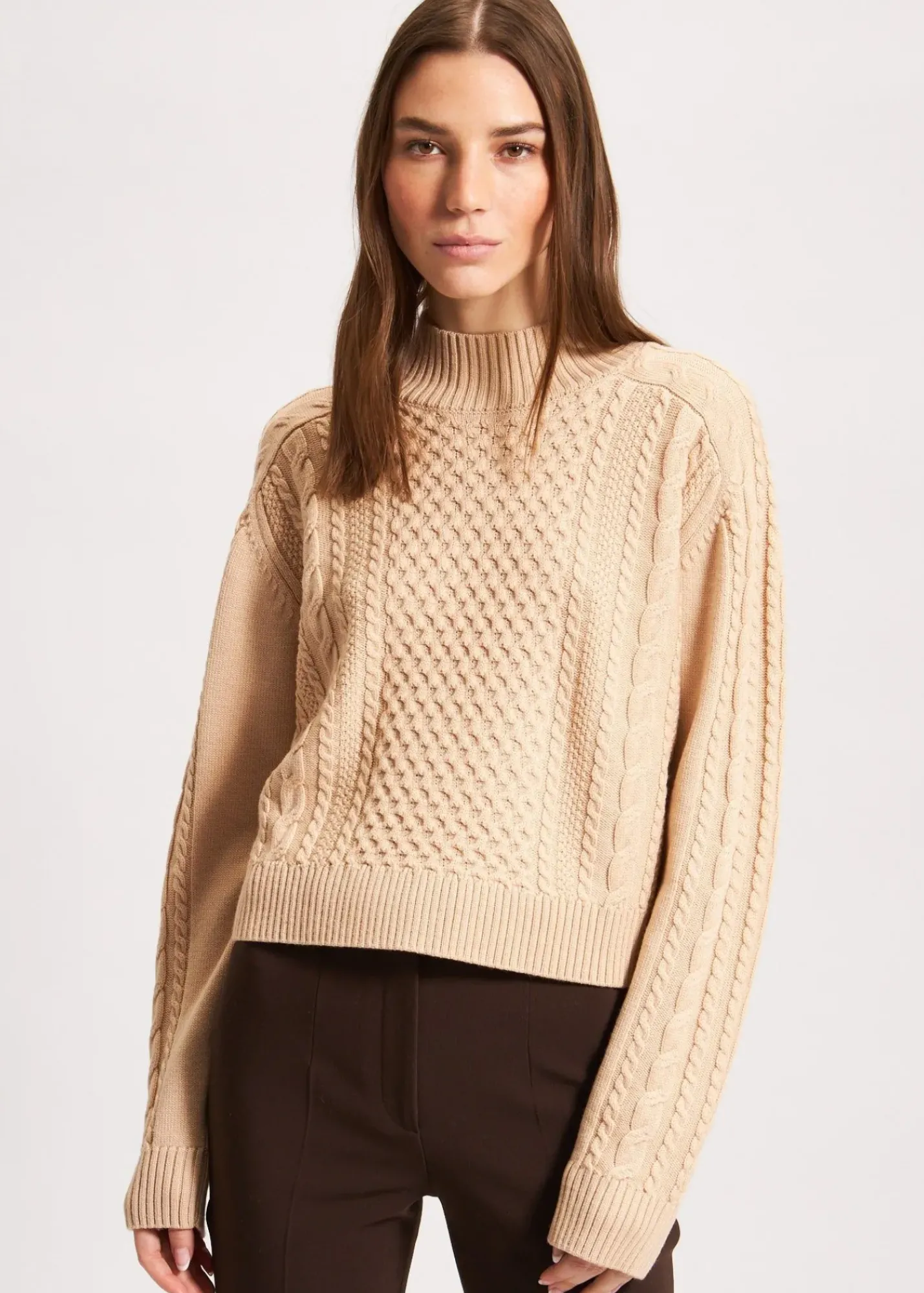 PATRICK ASSARAF Cable Knit Mock Neck Sweater|Women Knitwear
