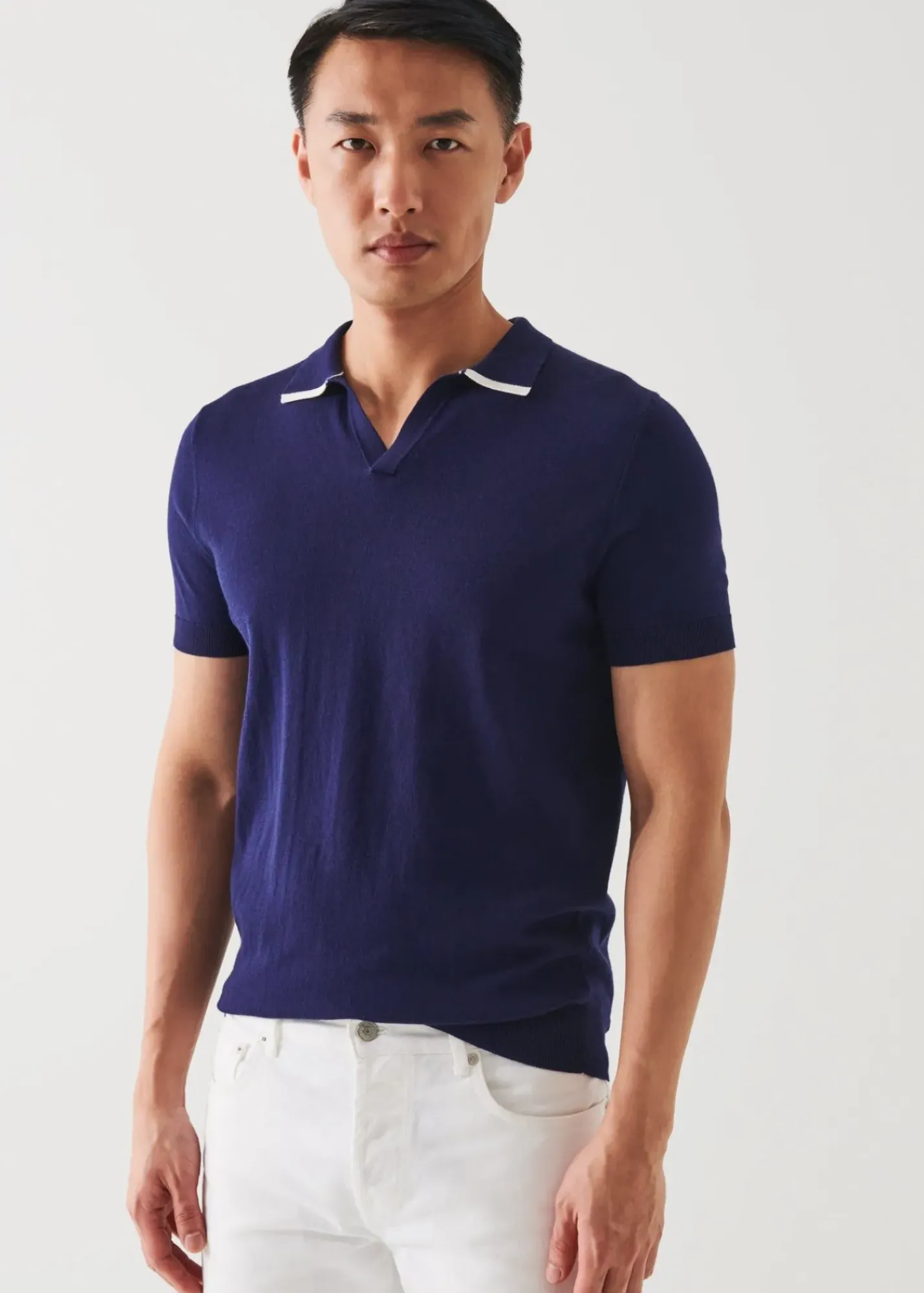 PATRICK ASSARAF Cotton Blend Open Polo|Men Knitwear