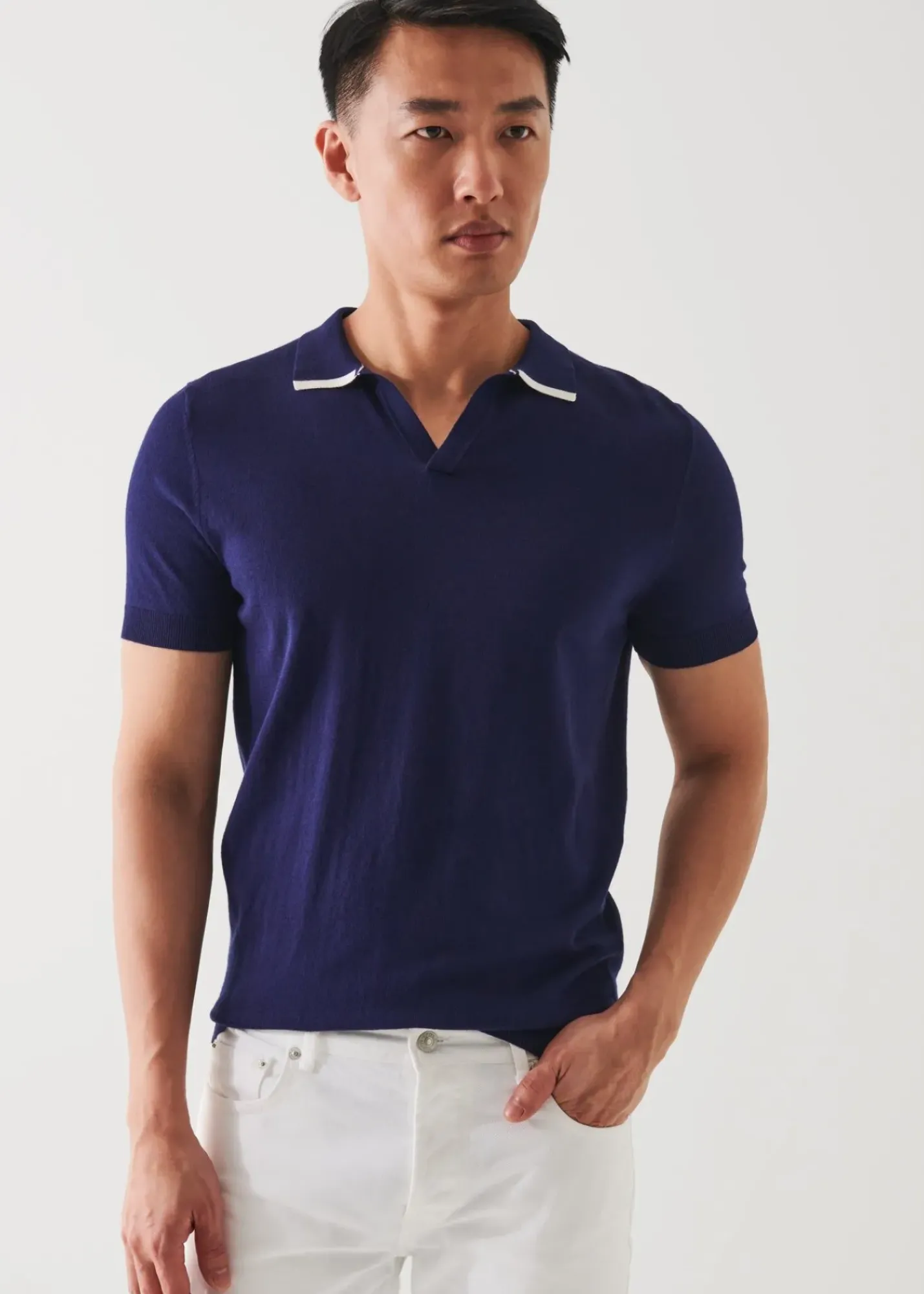 PATRICK ASSARAF Cotton Blend Open Polo|Men Knitwear