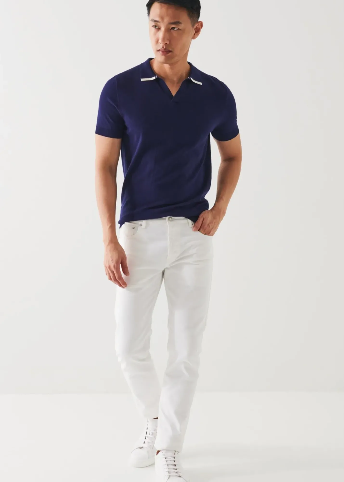 PATRICK ASSARAF Cotton Blend Open Polo|Men Knitwear