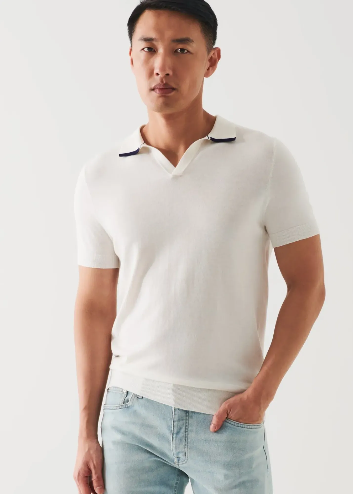 PATRICK ASSARAF Cotton Blend Open Polo|Men Knitwear
