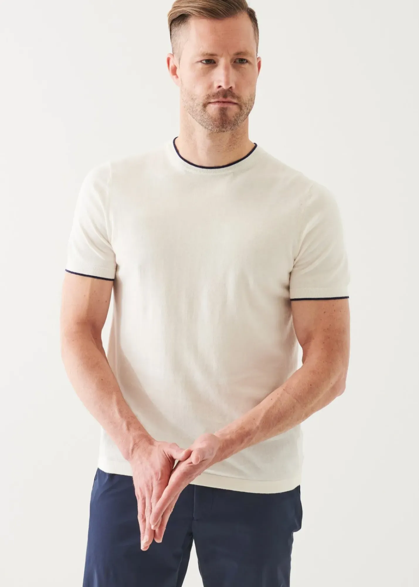 PATRICK ASSARAF Cotton Blend Short Sleeve Crewneck|Men Knitwear