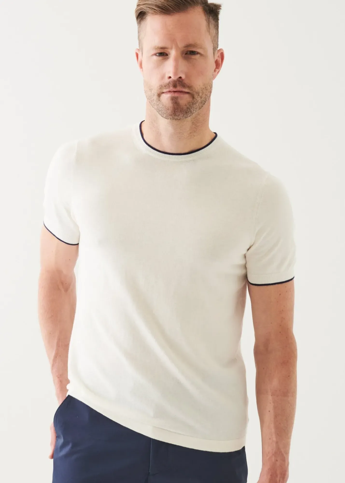 PATRICK ASSARAF Cotton Blend Short Sleeve Crewneck|Men Knitwear