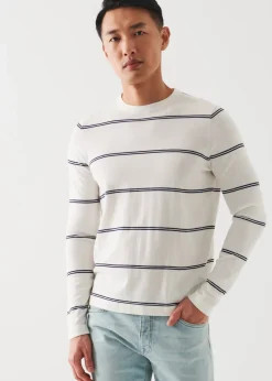 PATRICK ASSARAF Cotton Blend Striped Crewneck Sweater|Men Knitwear