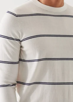 PATRICK ASSARAF Cotton Blend Striped Crewneck Sweater|Men Knitwear