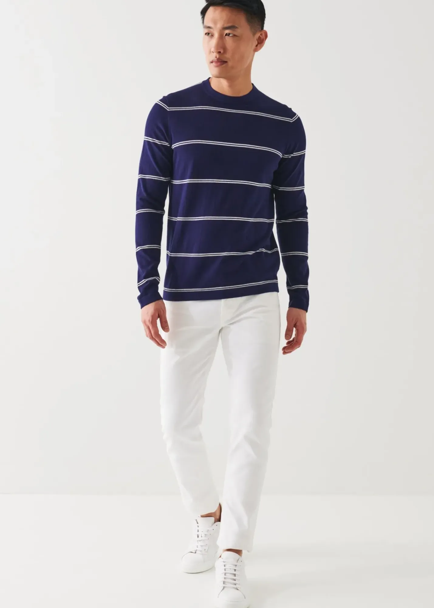 PATRICK ASSARAF Cotton Blend Striped Crewneck Sweater|Men Knitwear
