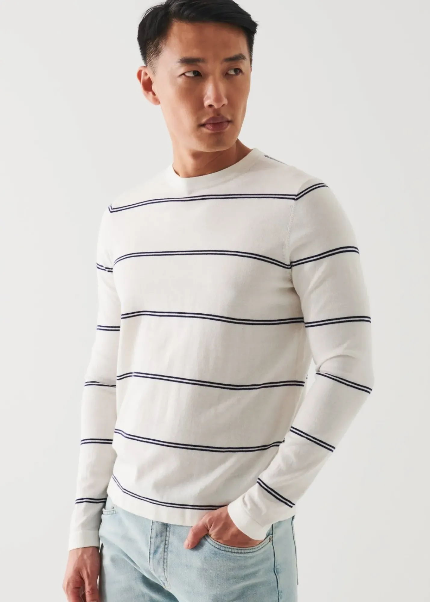 PATRICK ASSARAF Cotton Blend Striped Crewneck Sweater|Men Knitwear