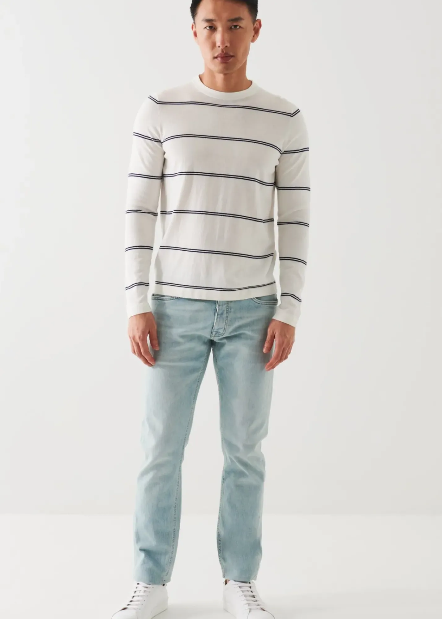 PATRICK ASSARAF Cotton Blend Striped Crewneck Sweater|Men Knitwear