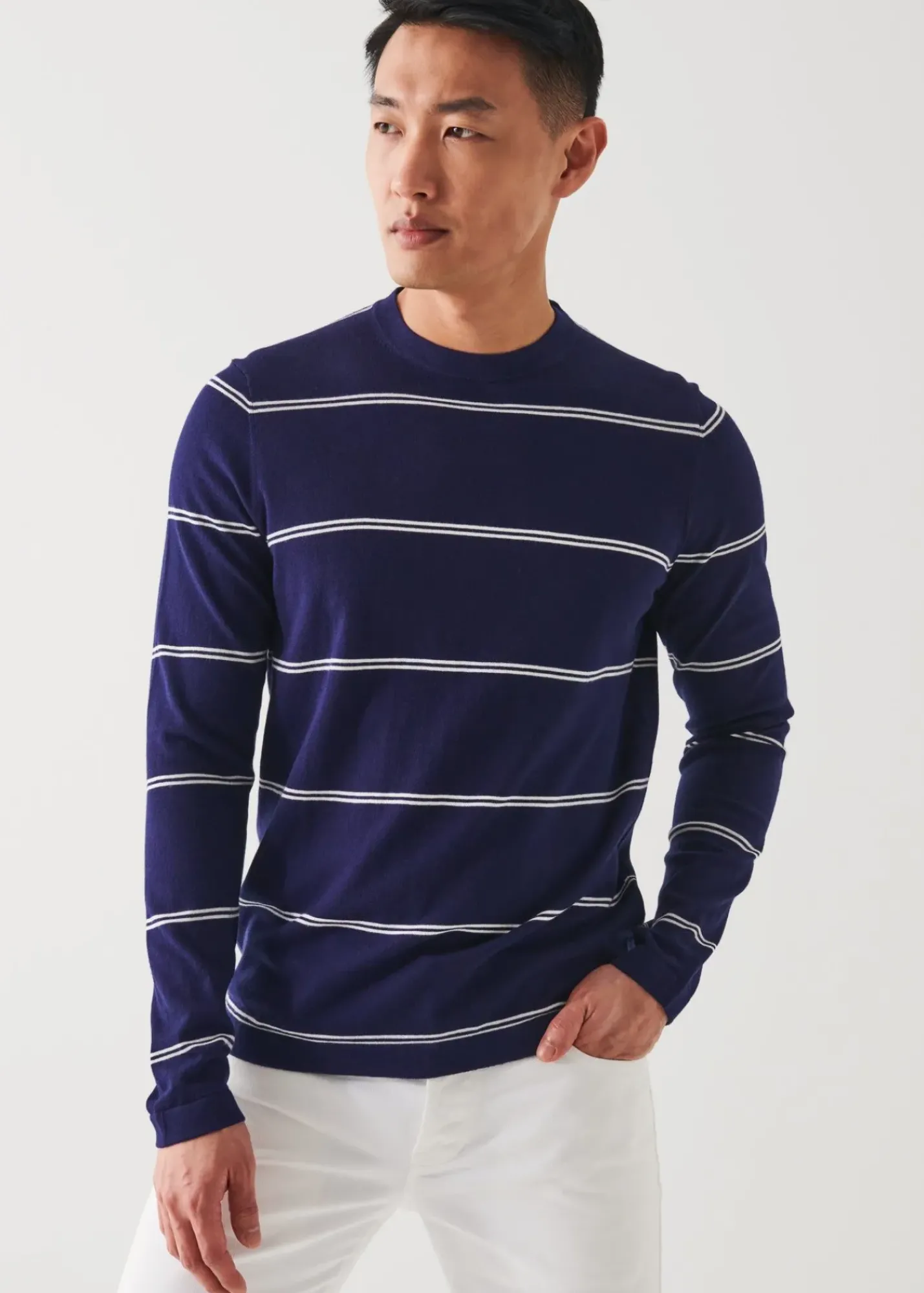 PATRICK ASSARAF Cotton Blend Striped Crewneck Sweater|Men Knitwear