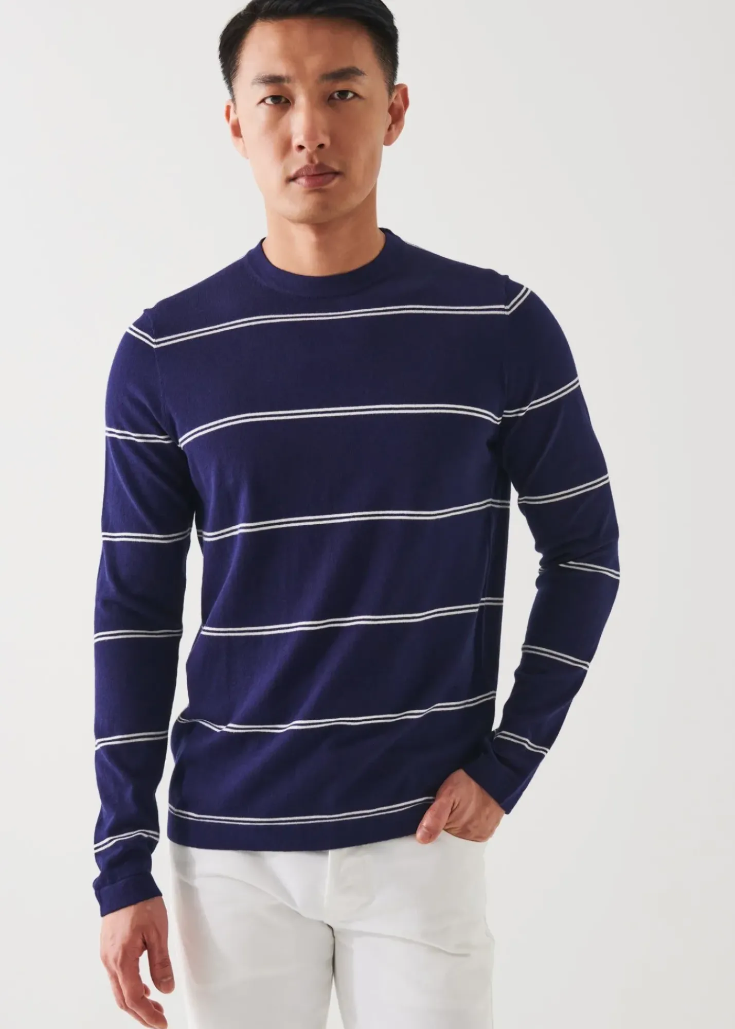 PATRICK ASSARAF Cotton Blend Striped Crewneck Sweater|Men Knitwear