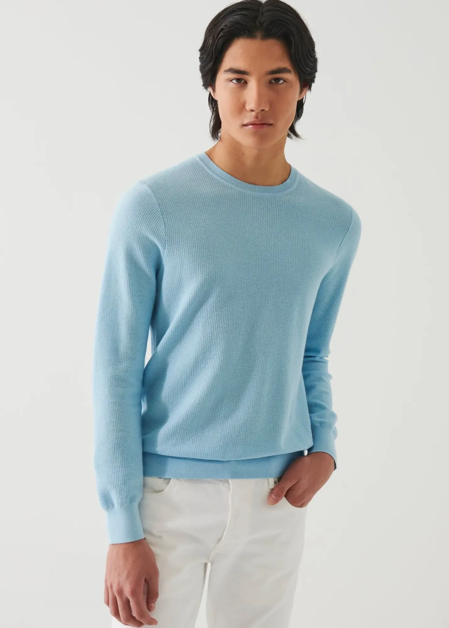 PATRICK ASSARAF Cotton Cashmere Crochet Crewneck|Men Knitwear