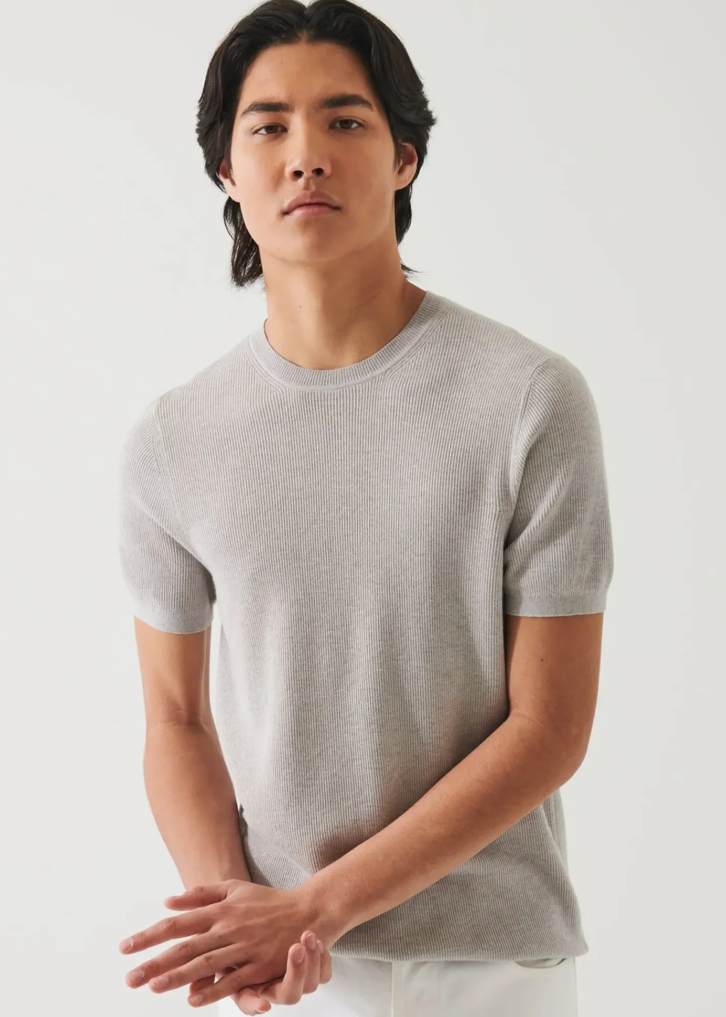 PATRICK ASSARAF Cotton Cashmere Ribbed Crewneck|Men Knitwear
