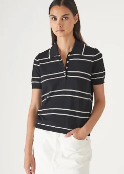 PATRICK ASSARAF Cotton Cupro Striped Short Sleeve Polo|Women Polos