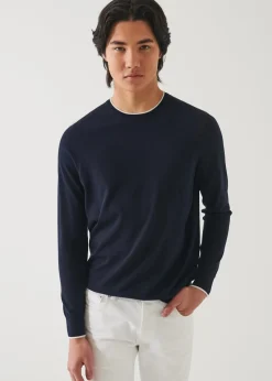 PATRICK ASSARAF Cotton Cupro Tipped Crewneck|Men Knitwear