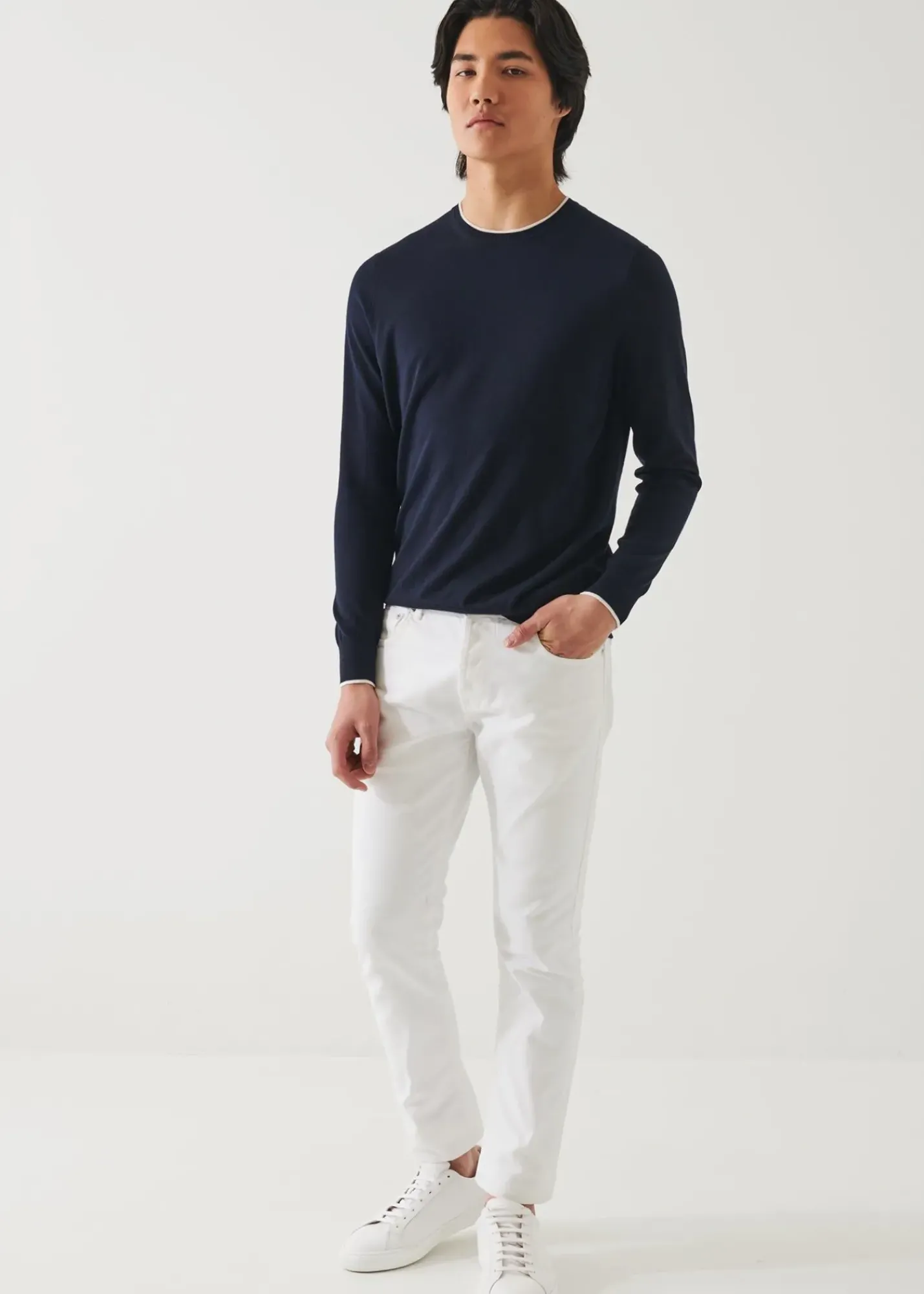 PATRICK ASSARAF Cotton Cupro Tipped Crewneck|Men Knitwear