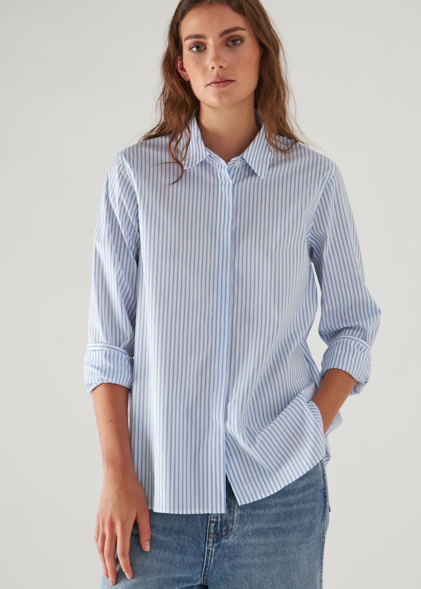 PATRICK ASSARAF Cotton Stretch Striped Shirt|Women Shirts