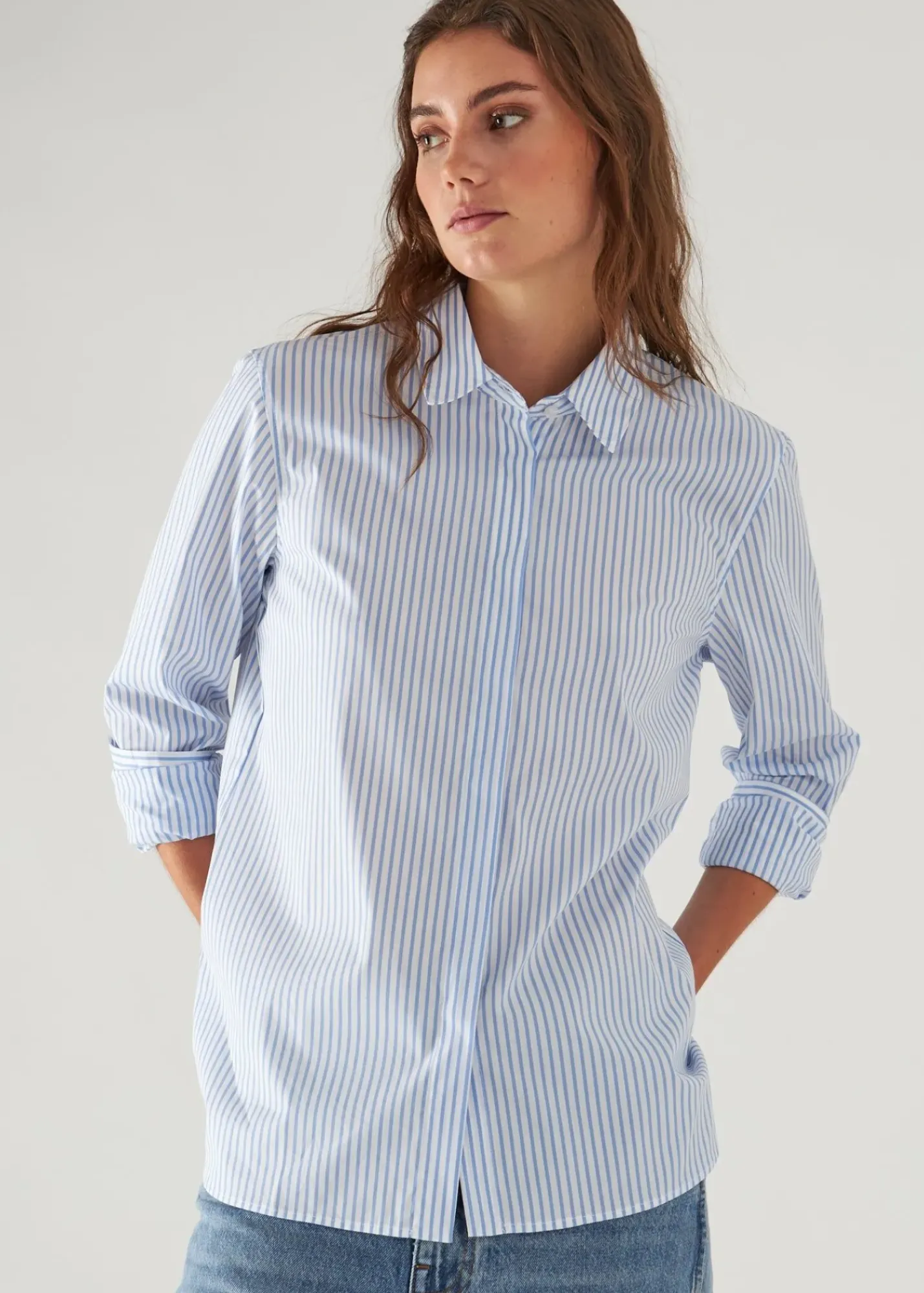 PATRICK ASSARAF Cotton Stretch Striped Shirt|Women Shirts