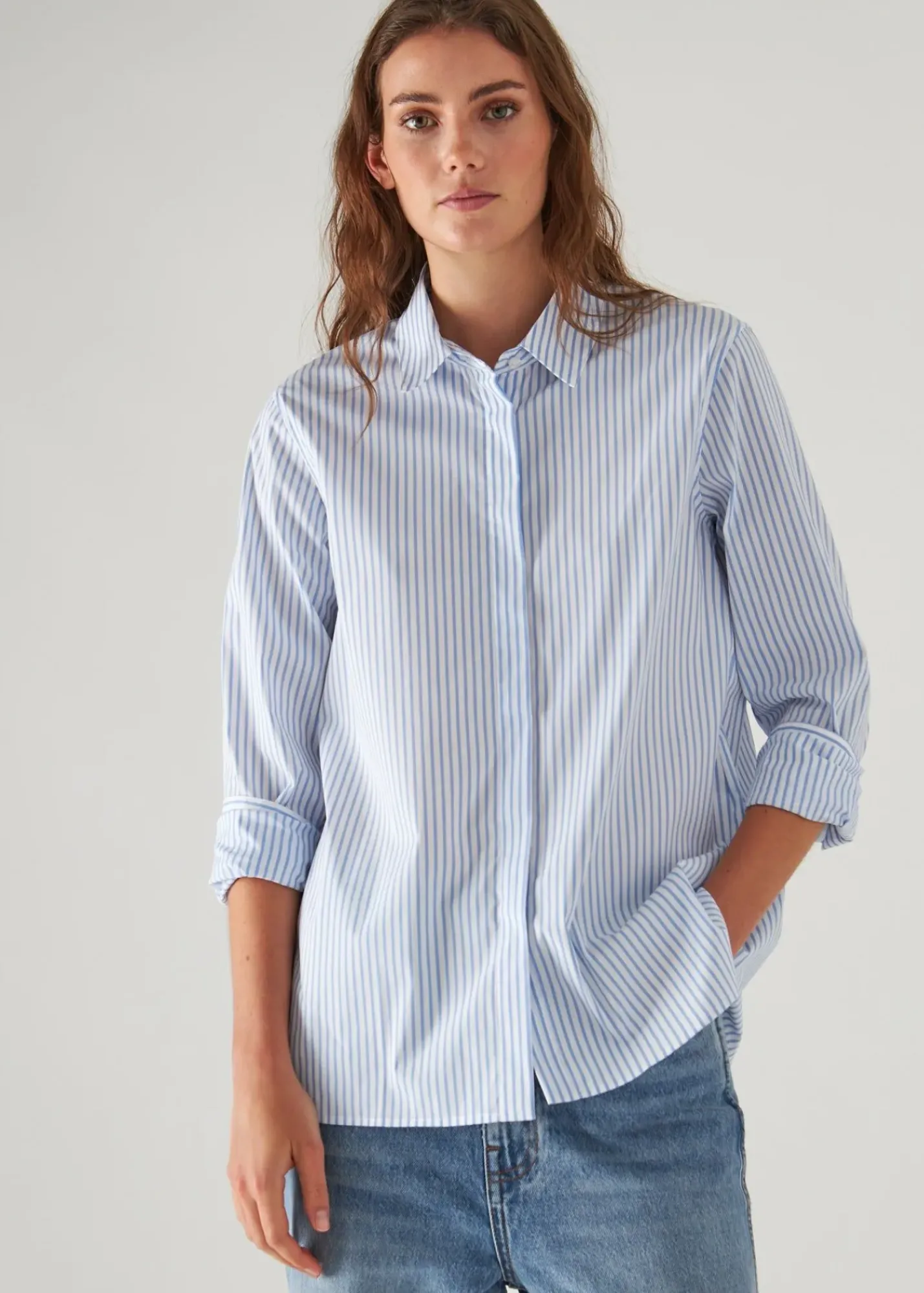 PATRICK ASSARAF Cotton Stretch Striped Shirt|Women Shirts
