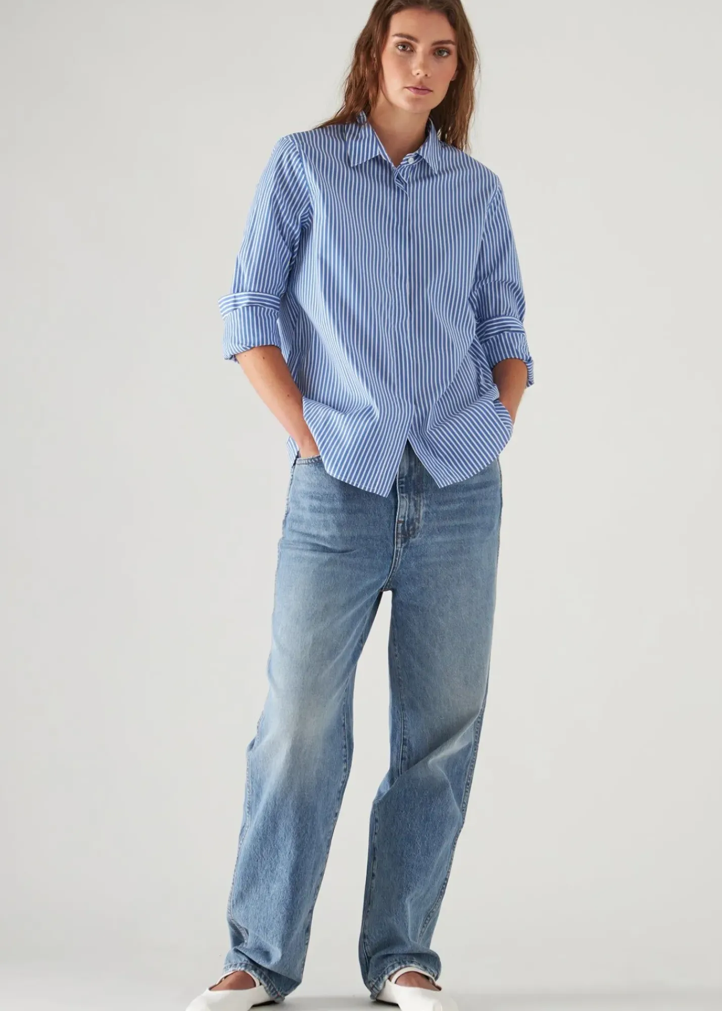 PATRICK ASSARAF Cotton Stretch Striped Shirt|Women Shirts