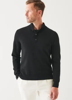 PATRICK ASSARAF Double-Face Button Mock Neck|Men Knitwear