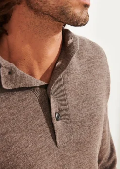 PATRICK ASSARAF Double-Face Button Mock Neck|Men Knitwear