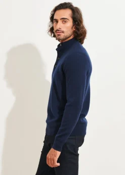 PATRICK ASSARAF Double-Face Button Mock Neck|Men Knitwear