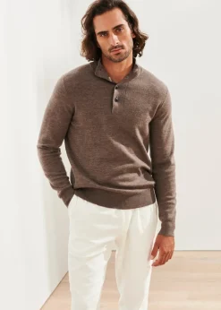 PATRICK ASSARAF Double-Face Button Mock Neck|Men Knitwear