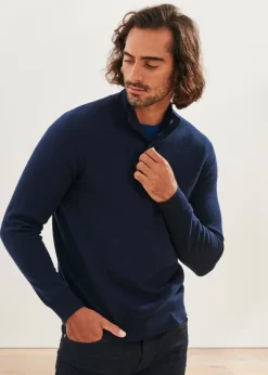 PATRICK ASSARAF Double-Face Button Mock Neck|Men Knitwear