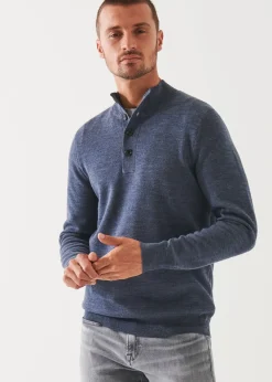 PATRICK ASSARAF Double-Face Button Mock Neck|Men Knitwear