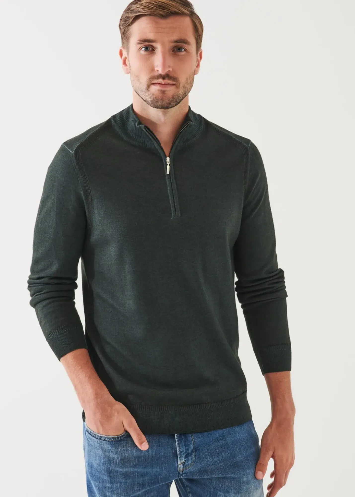 PATRICK ASSARAF Extra-Fine Merino Cold Dye Quarter Zip|Men Knitwear