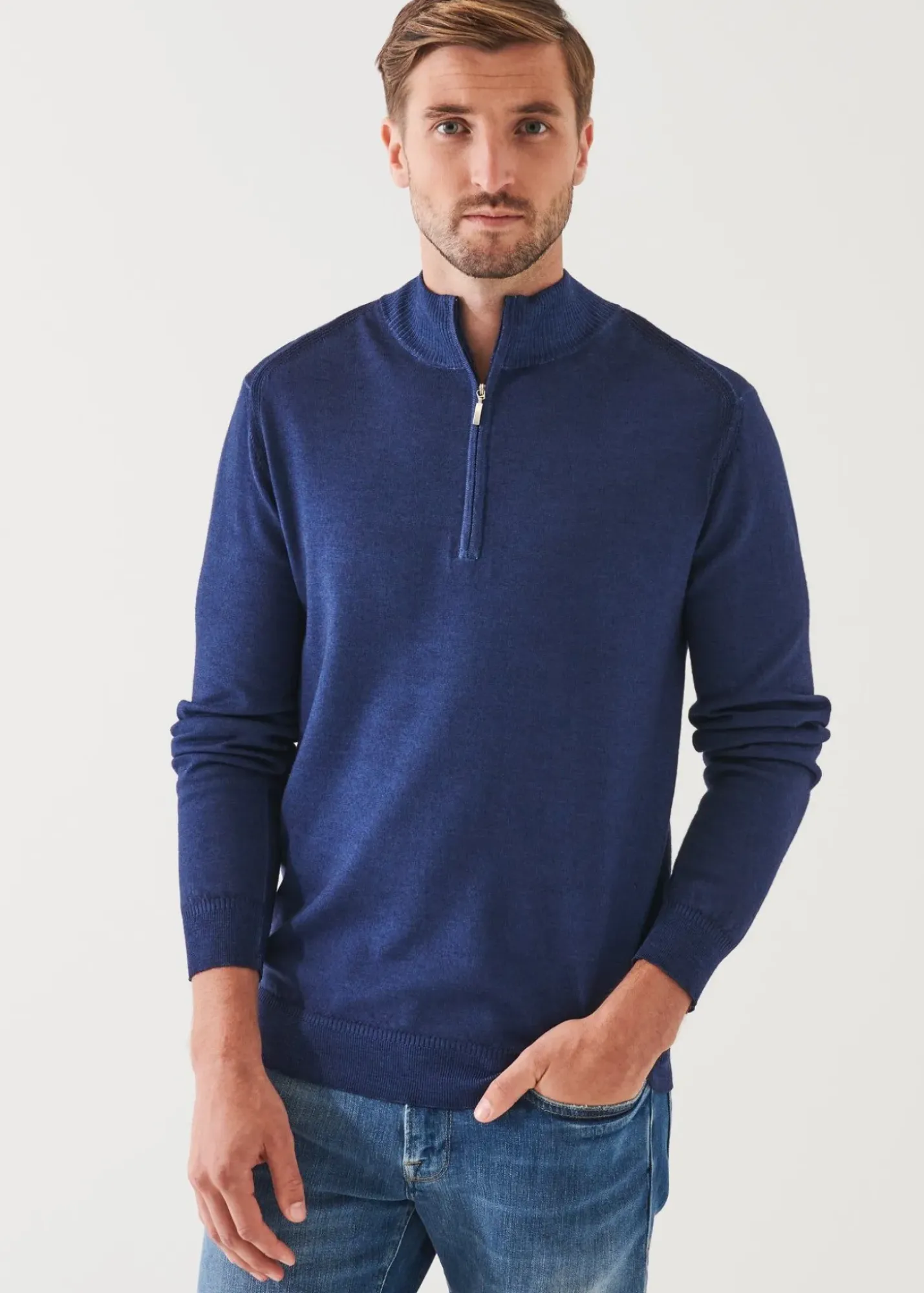 PATRICK ASSARAF Extra-Fine Merino Cold Dye Quarter Zip|Men Knitwear