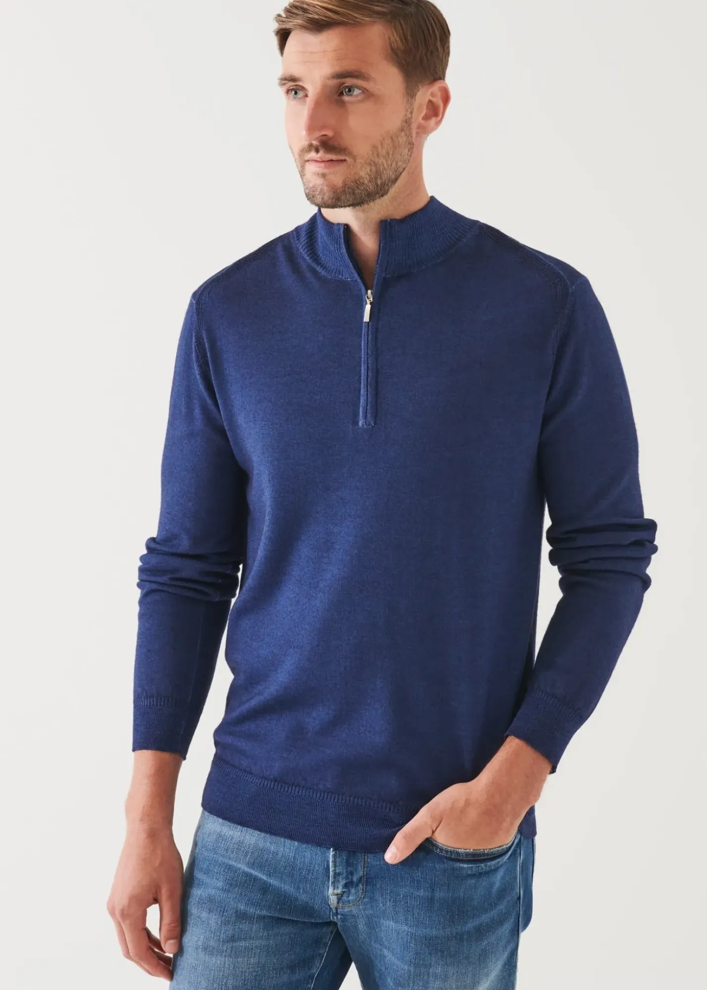 PATRICK ASSARAF Extra-Fine Merino Cold Dye Quarter Zip|Men Knitwear