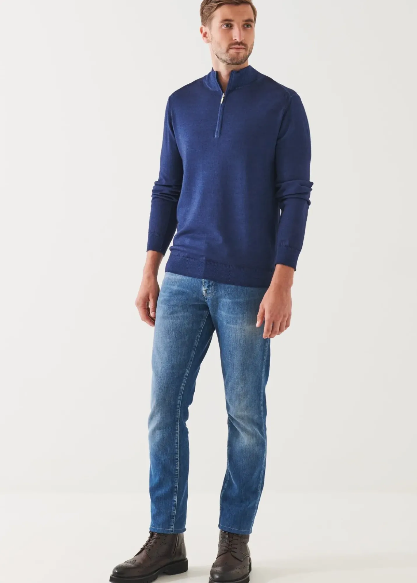 PATRICK ASSARAF Extra-Fine Merino Cold Dye Quarter Zip|Men Knitwear