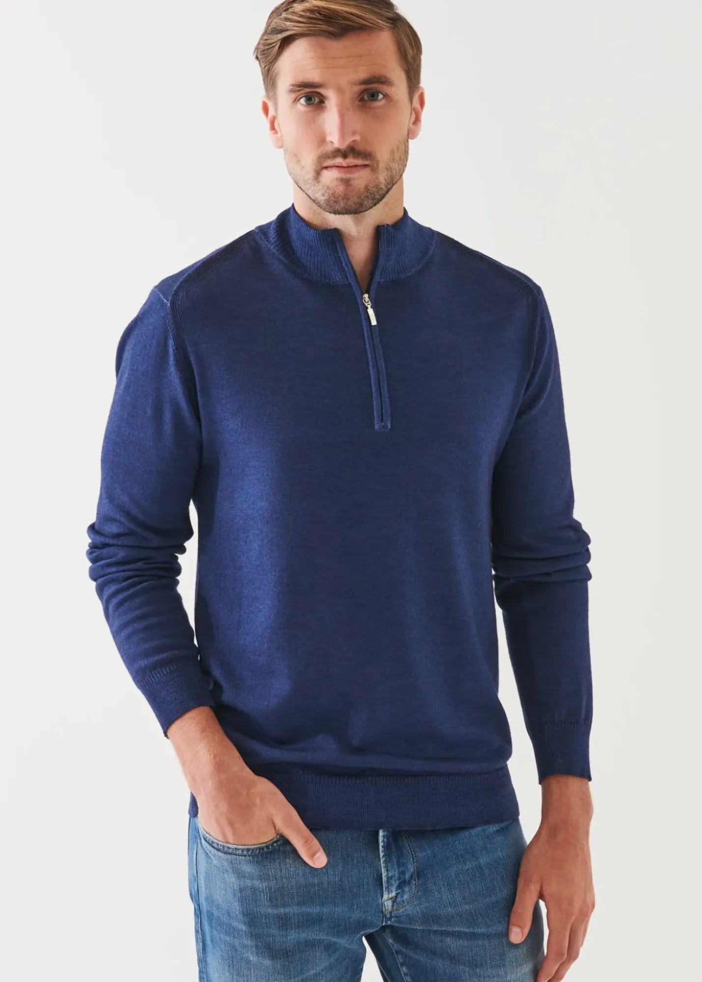 PATRICK ASSARAF Extra-Fine Merino Cold Dye Quarter Zip|Men Knitwear