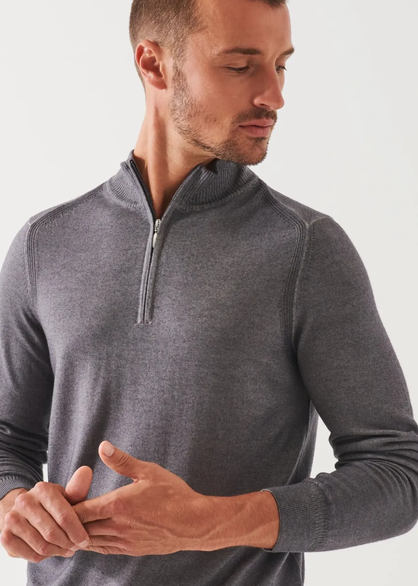 PATRICK ASSARAF Extra-Fine Merino Cold Dye Quarter Zip|Men Knitwear