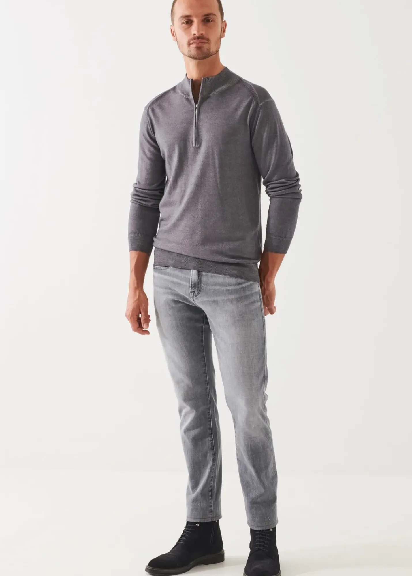 PATRICK ASSARAF Extra-Fine Merino Cold Dye Quarter Zip|Men Knitwear
