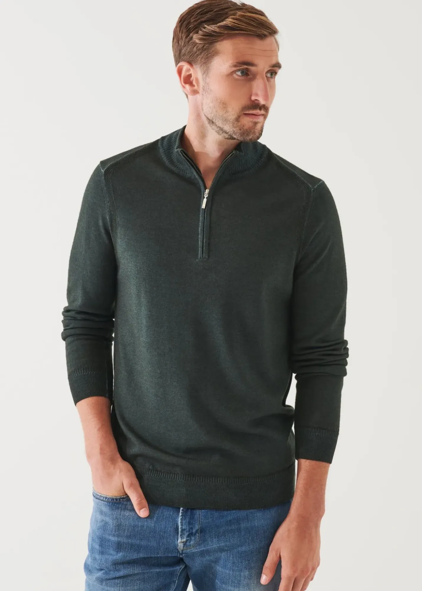 PATRICK ASSARAF Extra-Fine Merino Cold Dye Quarter Zip|Men Knitwear