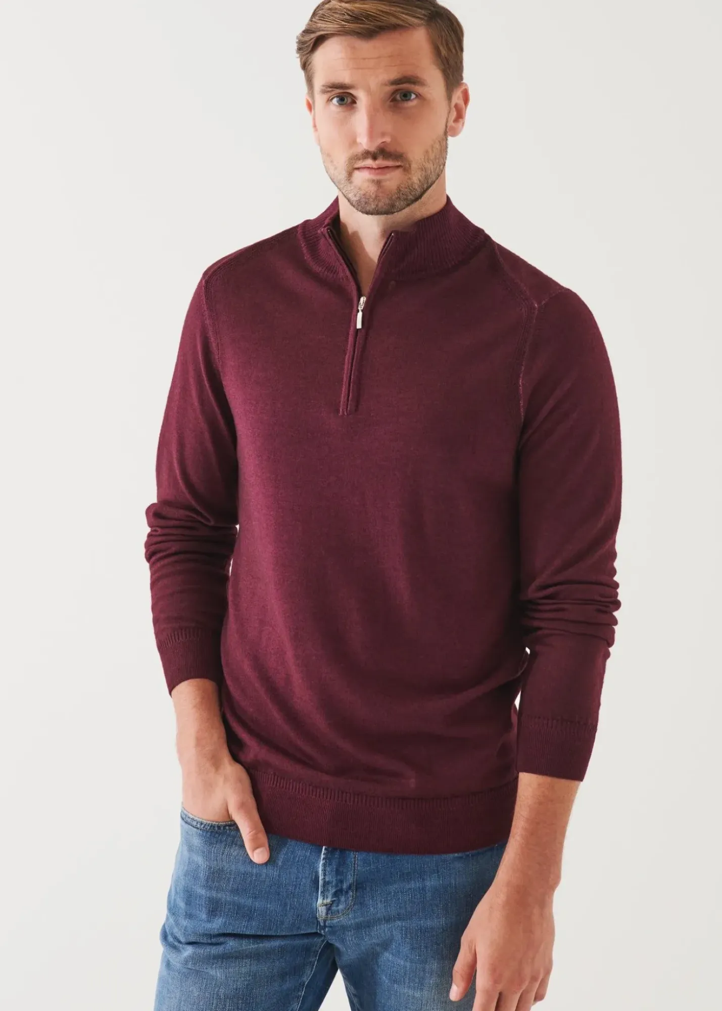PATRICK ASSARAF Extra-Fine Merino Cold Dye Quarter Zip|Men Knitwear