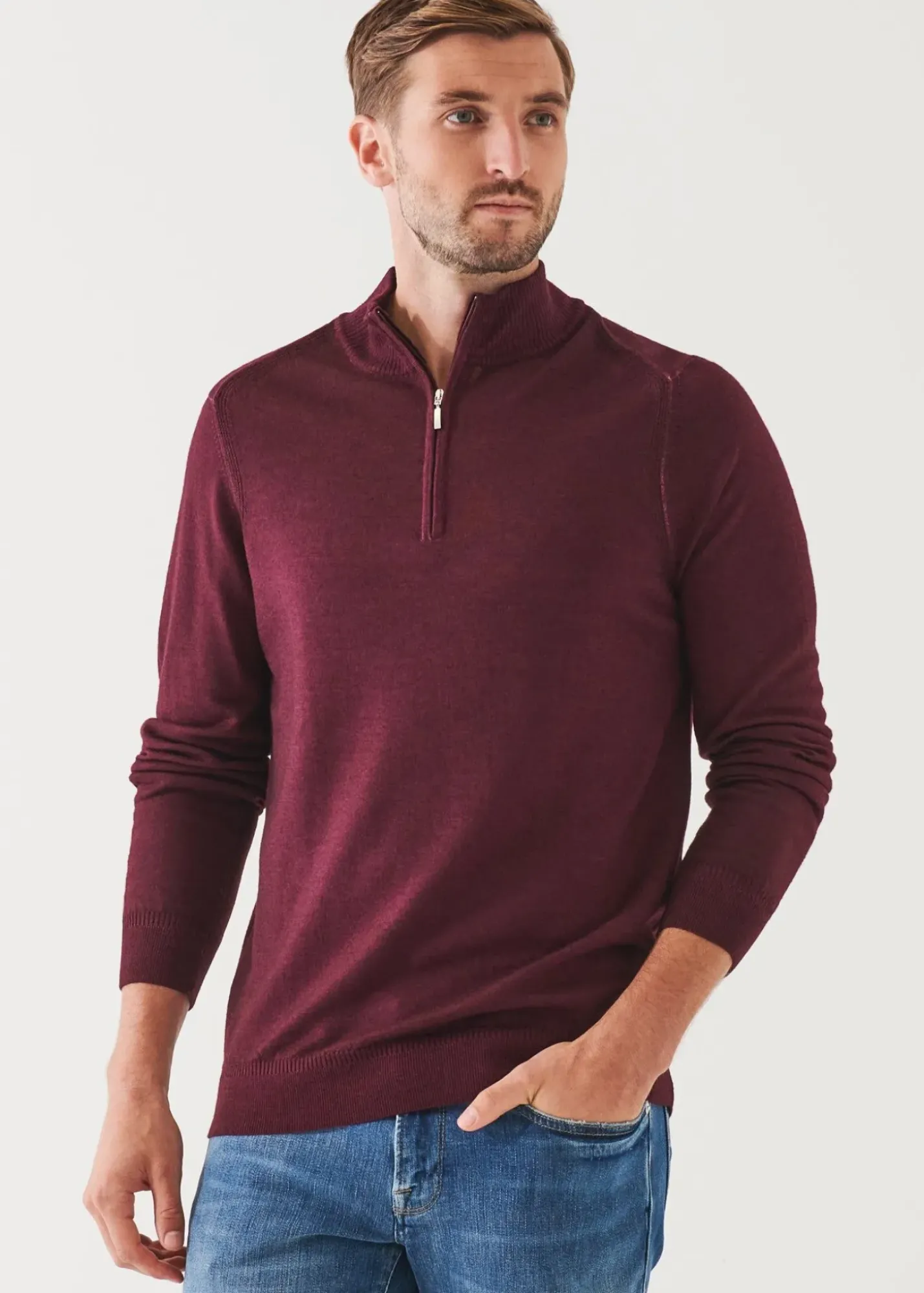 PATRICK ASSARAF Extra-Fine Merino Cold Dye Quarter Zip|Men Knitwear