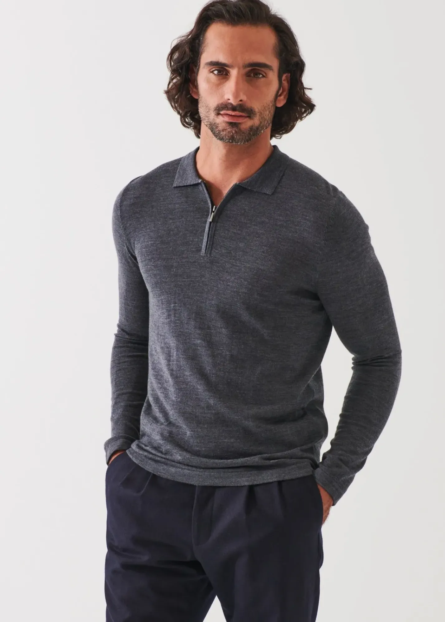 PATRICK ASSARAF Extra-Fine Merino Quarter Zip Polo|Men Knitwear