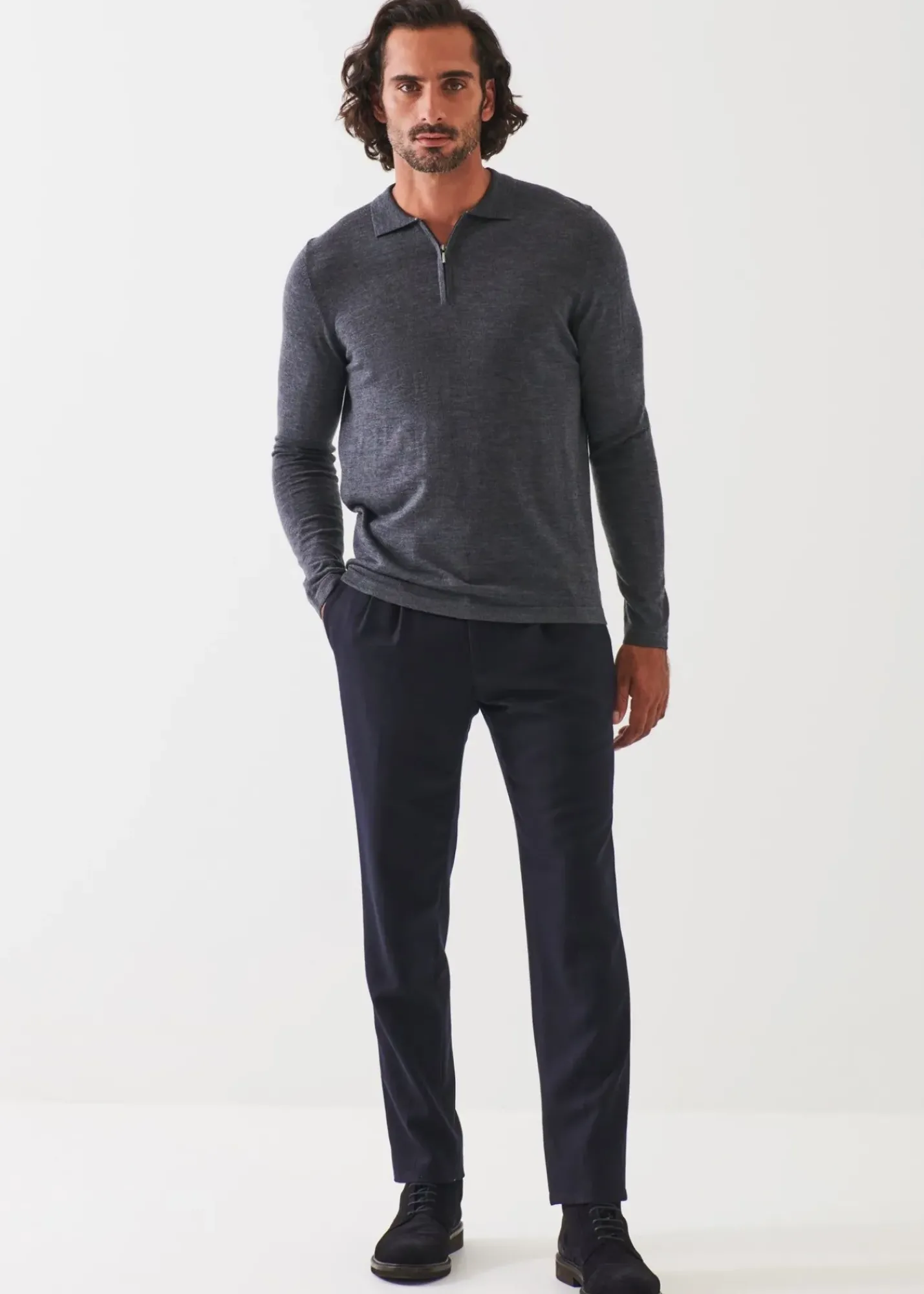 PATRICK ASSARAF Extra-Fine Merino Quarter Zip Polo|Men Knitwear