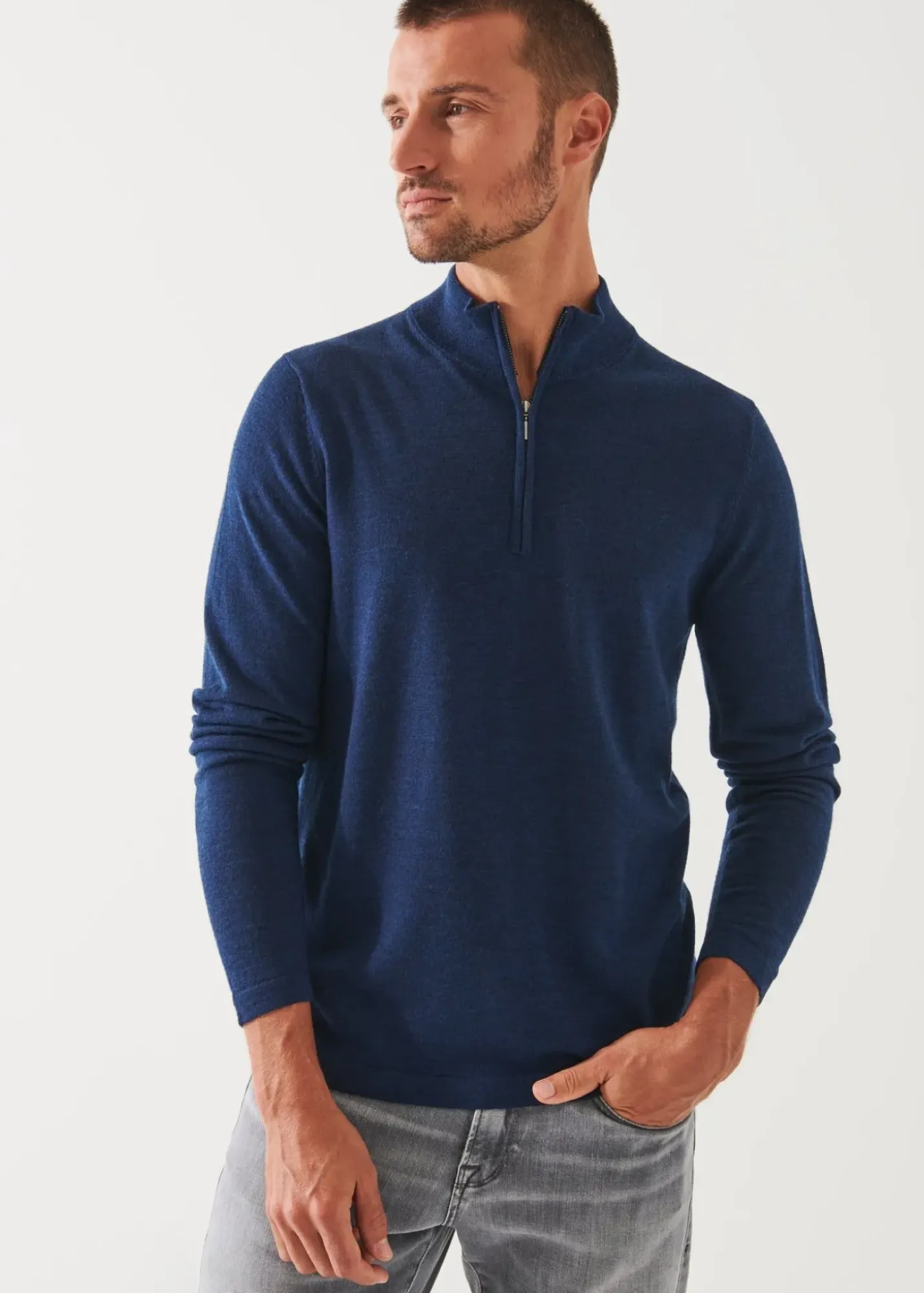 PATRICK ASSARAF Extra-Fine Merino Quarter Zip|Men Knitwear