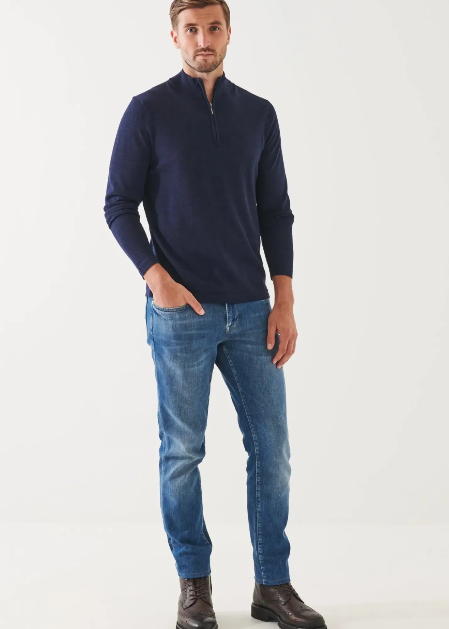 PATRICK ASSARAF Extra-Fine Merino Quarter Zip|Men Knitwear
