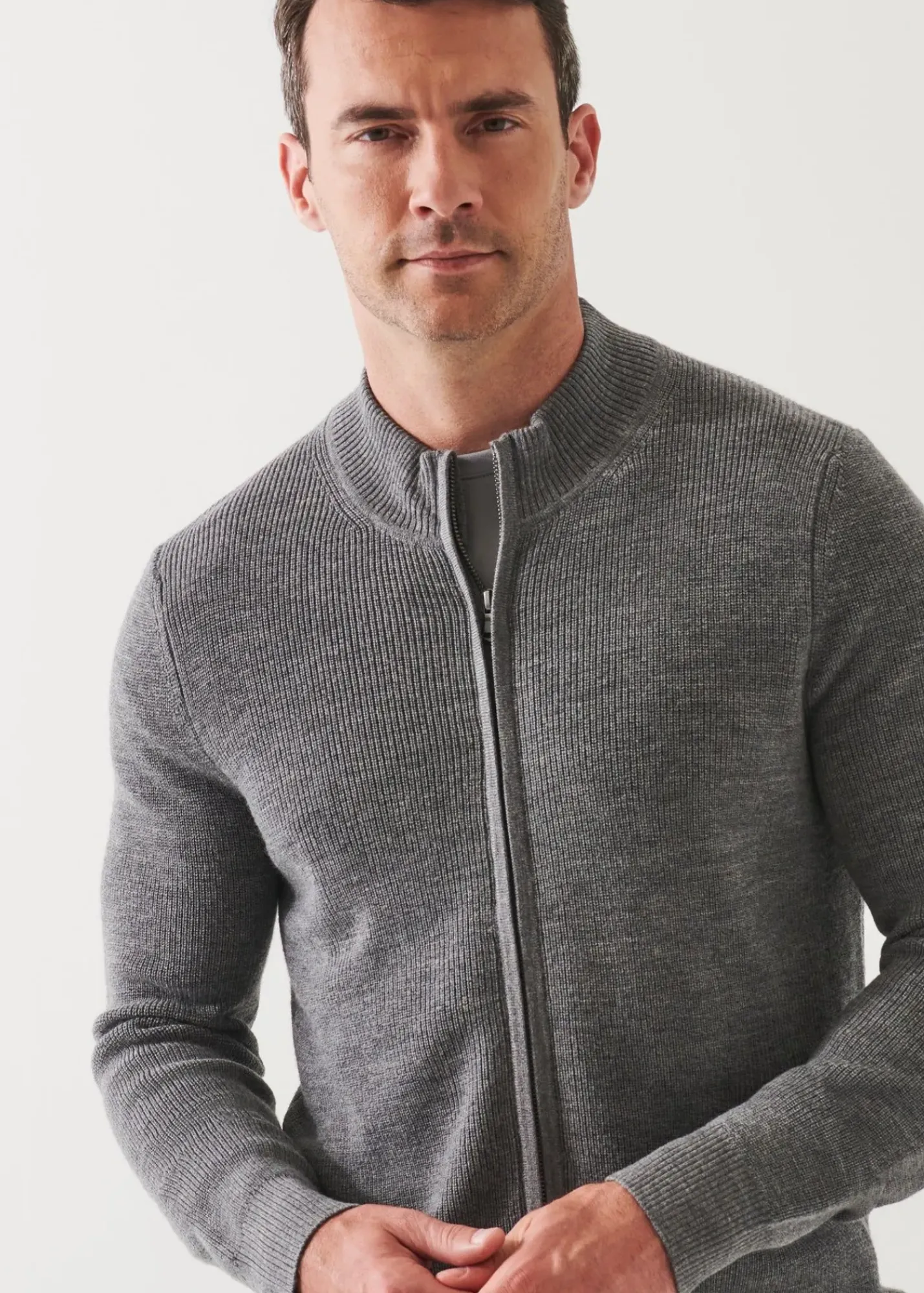 PATRICK ASSARAF Extra-Fine Merino Ribbed Full Zip Cardigan|Men Knitwear