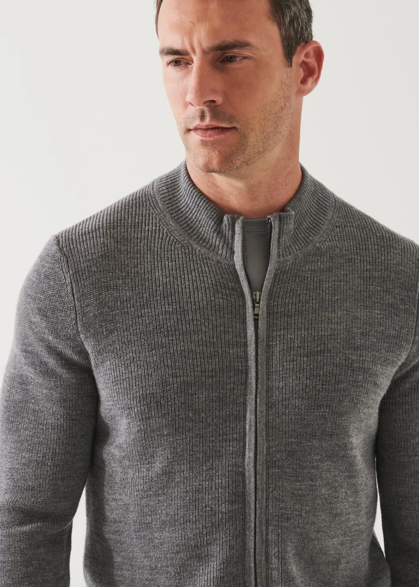 PATRICK ASSARAF Extra-Fine Merino Ribbed Full Zip Cardigan|Men Knitwear