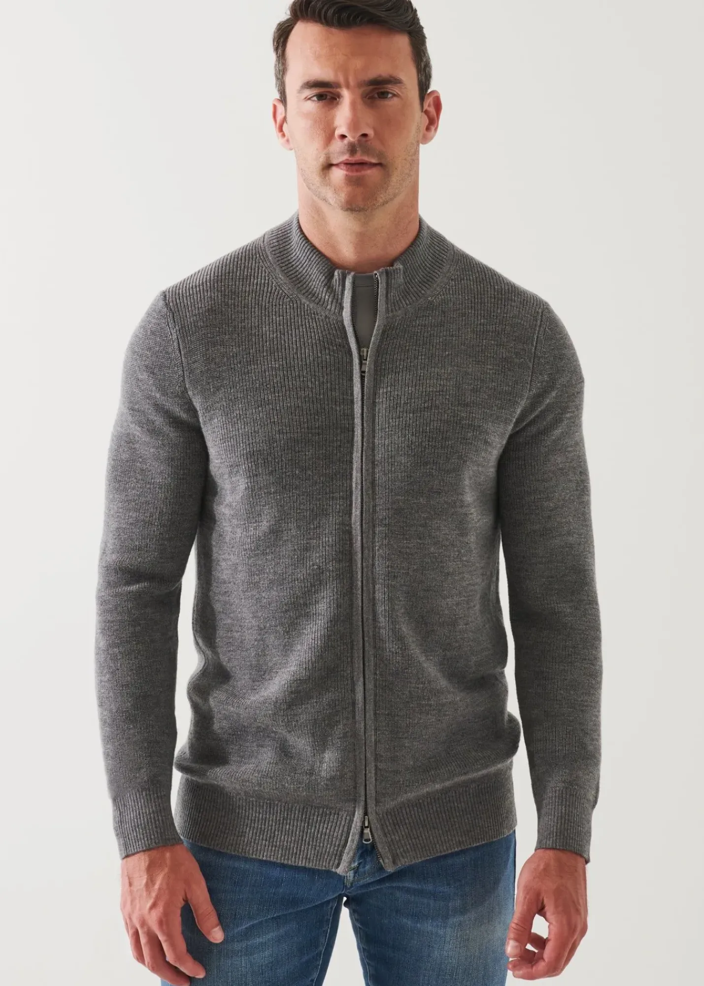 PATRICK ASSARAF Extra-Fine Merino Ribbed Full Zip Cardigan|Men Knitwear