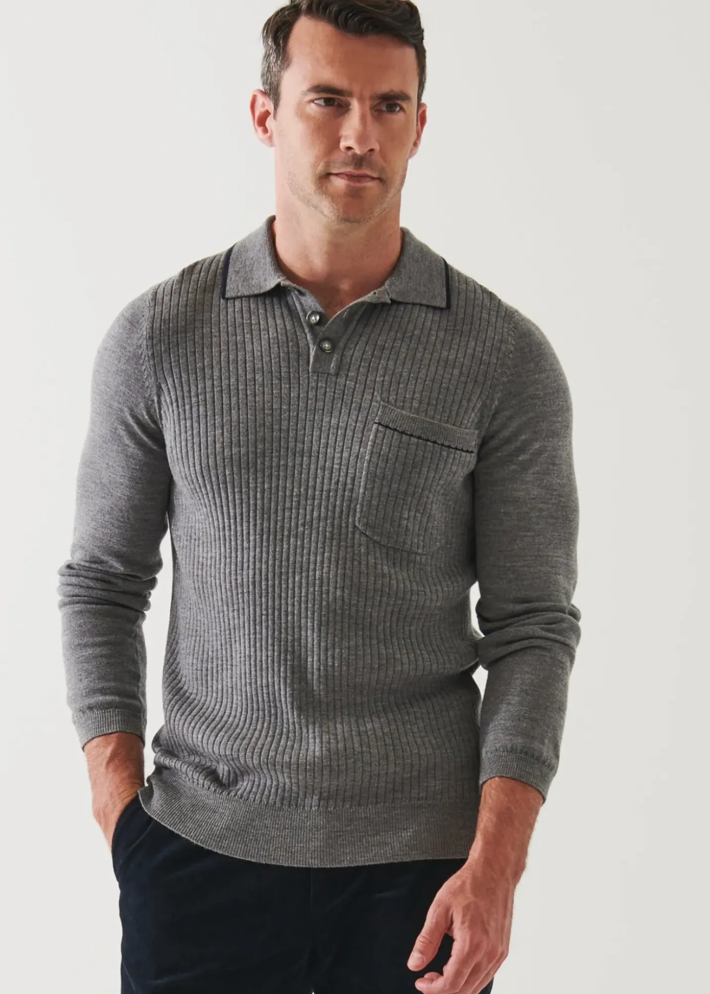 PATRICK ASSARAF Extra-Fine Merino Tipped Polo Sweater|Men Polos