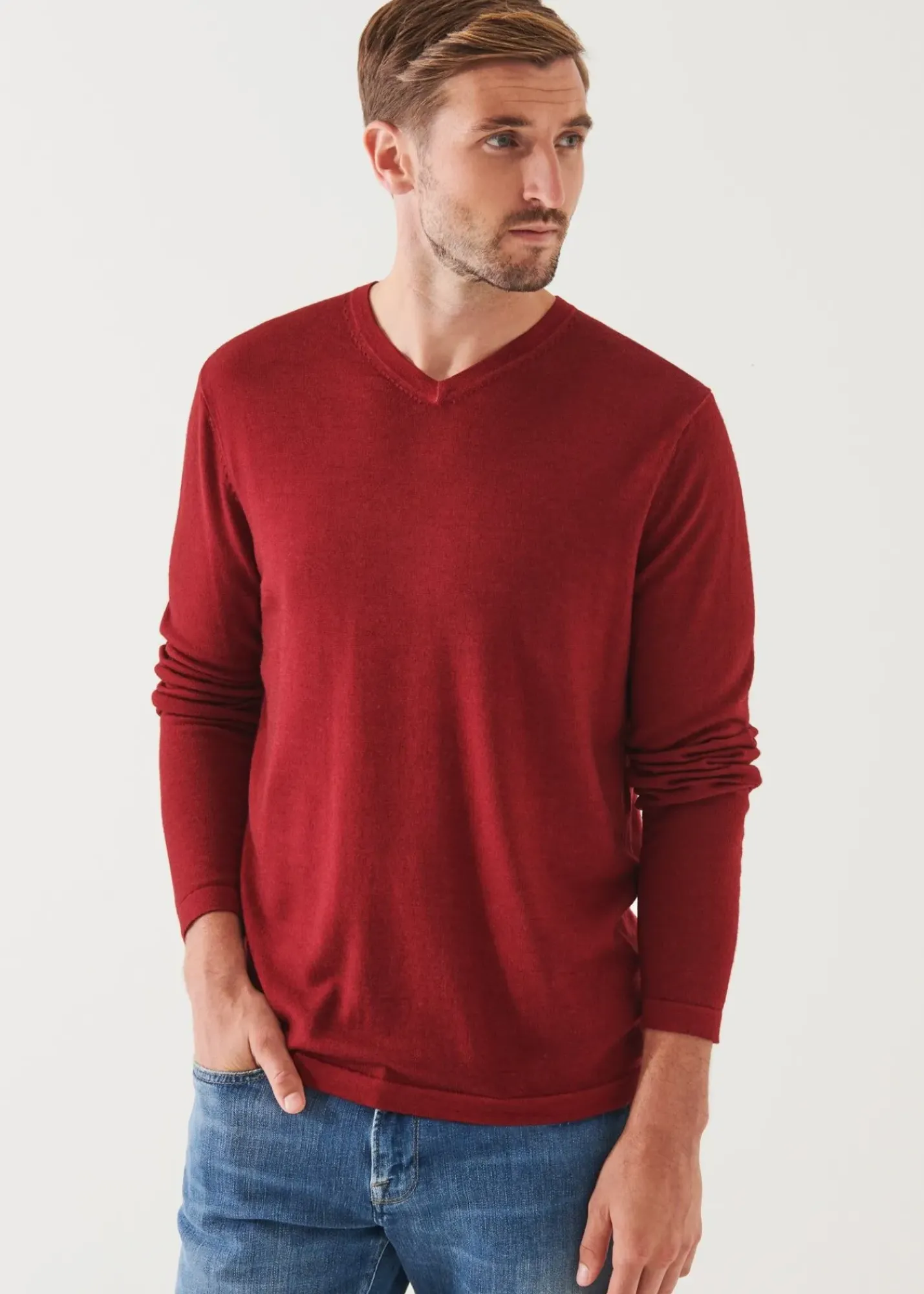 PATRICK ASSARAF Extra-Fine Merino Vintage Wash V-Neck|Men Knitwear