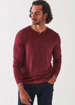 PATRICK ASSARAF Extra-Fine Merino Vintage Wash V-Neck|Men Knitwear